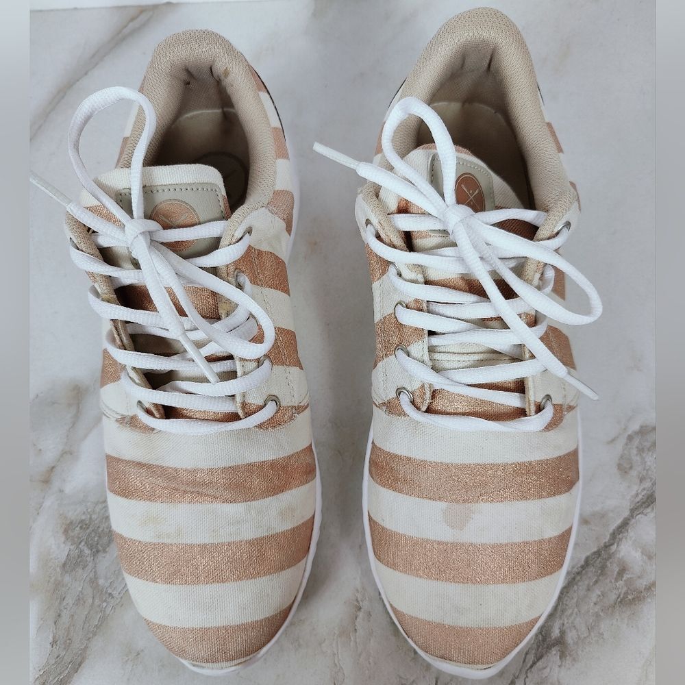 Inkkas Women's FlexAlpha Rose Gold White Striped Sneakers Tennis Shoes, Sz 9 - Picture 4 of 11